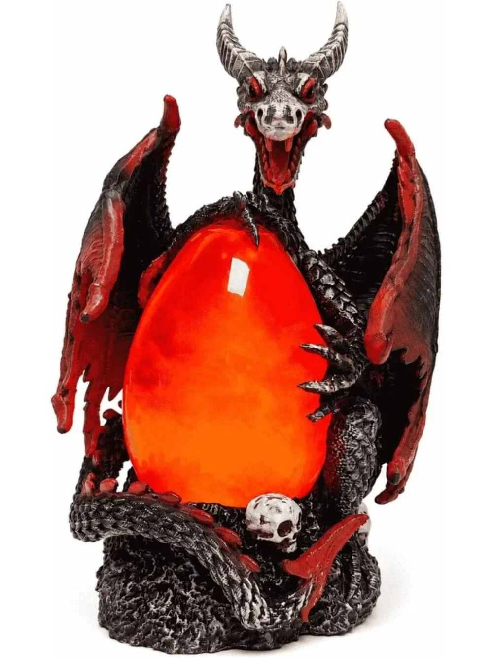 Illuminated Dragon Snow Globe with Rotating Mist, Skull Base & Timer - Unique